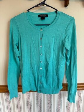 August Silk Teal Button-Up Cardigan Women’s Small